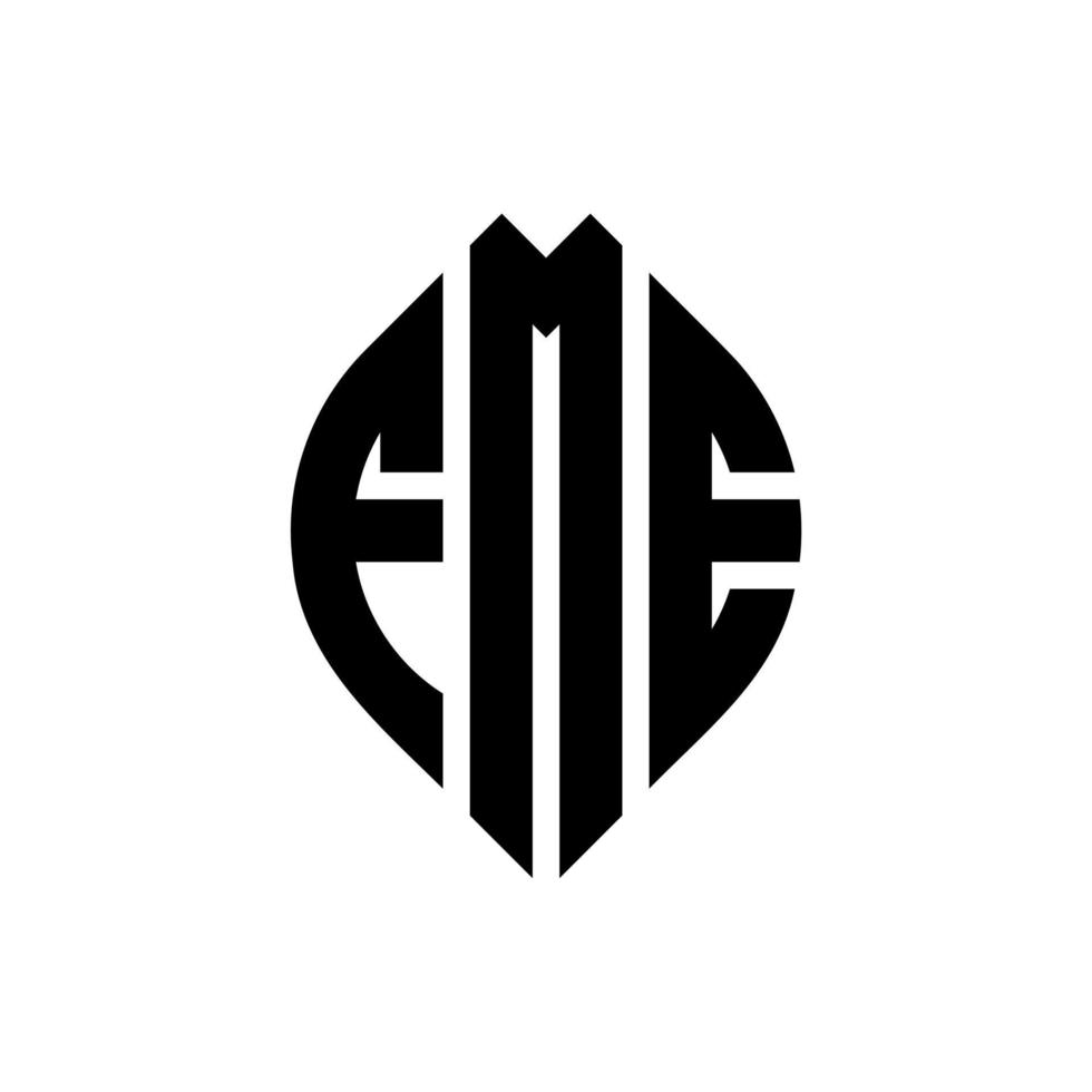 diseño de logotipo de letra de círculo fme con forma de círculo y elipse. fme letras elipses con estilo tipográfico. las tres iniciales forman un logo circular. vector de marca de letra de monograma abstracto del emblema del círculo fme.