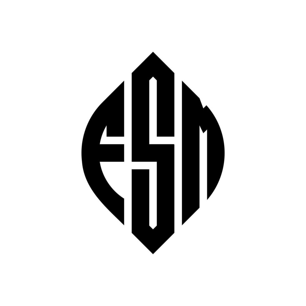 diseño de logotipo de letra de círculo fsm con forma de círculo y elipse. fsm letras elipses con estilo tipográfico. las tres iniciales forman un logo circular. vector de marca de letra de monograma abstracto del emblema del círculo fsm.