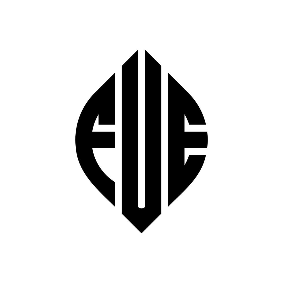 FUE circle letter logo design with circle and ellipse shape. FUE ellipse letters with typographic style. The three initials form a circle logo. FUE Circle Emblem Abstract Monogram Letter Mark Vector. vector