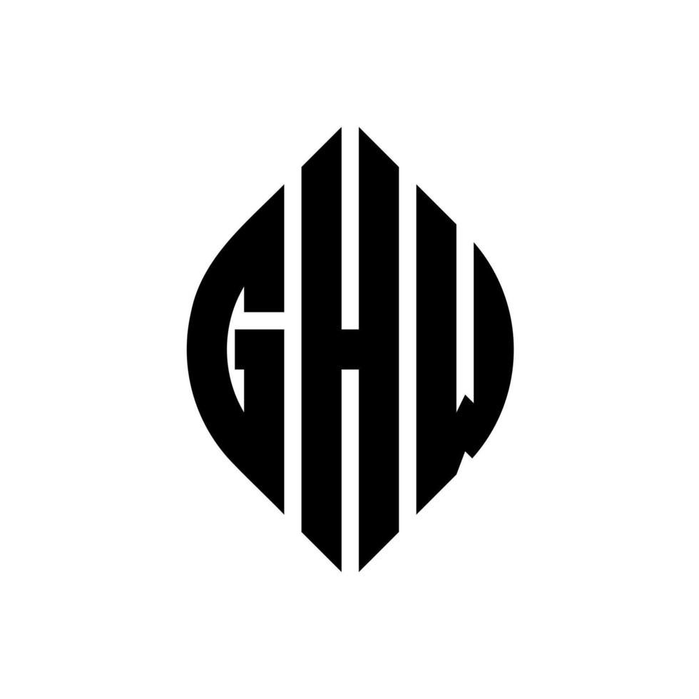 GHW circle letter logo design with circle and ellipse shape. GHW ellipse letters with typographic style. The three initials form a circle logo. GHW Circle Emblem Abstract Monogram Letter Mark Vector. vector