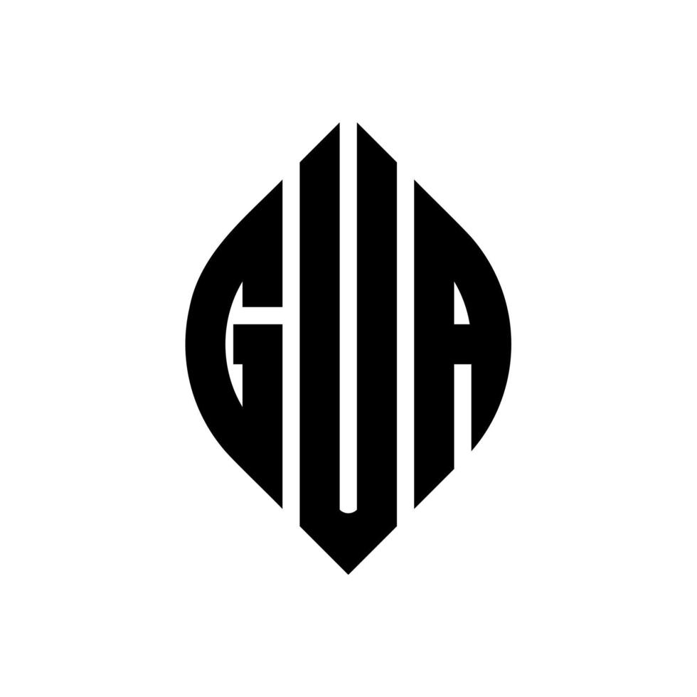GUA circle letter logo design with circle and ellipse shape. GUA ellipse letters with typographic style. The three initials form a circle logo. GUA Circle Emblem Abstract Monogram Letter Mark Vector. vector