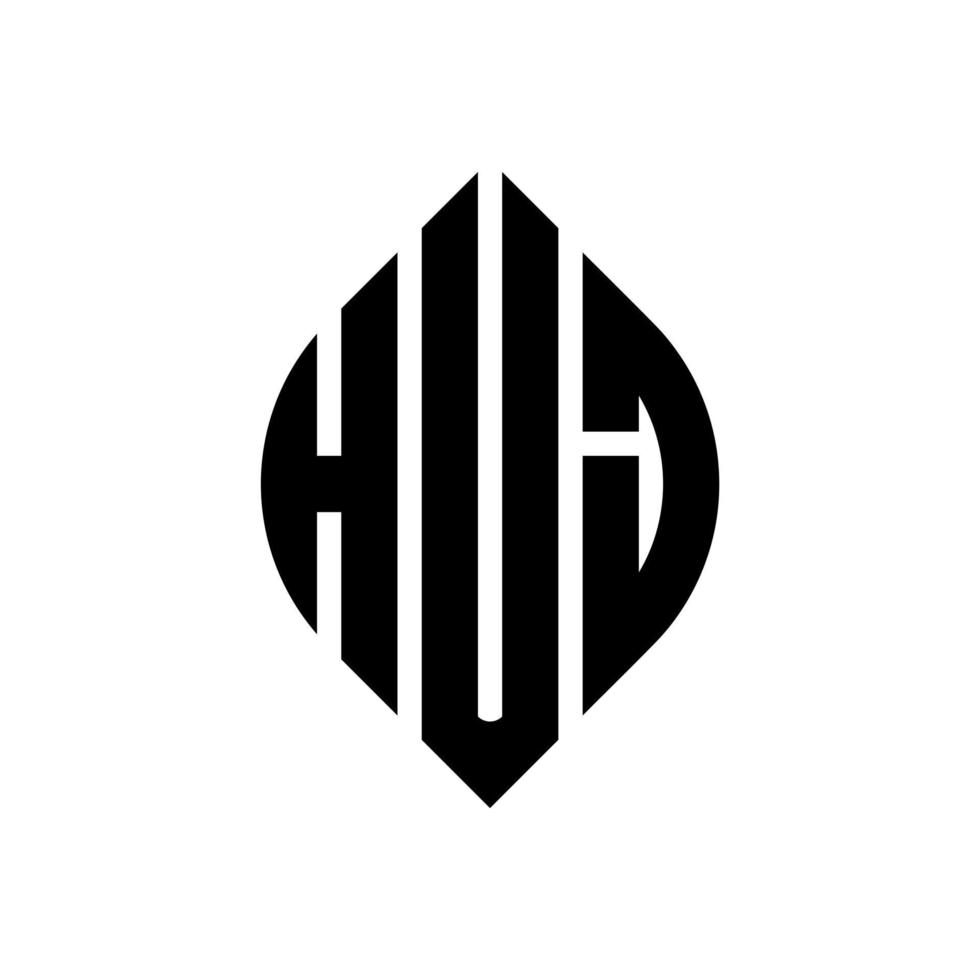 HUJ circle letter logo design with circle and ellipse shape. HUJ ellipse letters with typographic style. The three initials form a circle logo. HUJ Circle Emblem Abstract Monogram Letter Mark Vector. vector