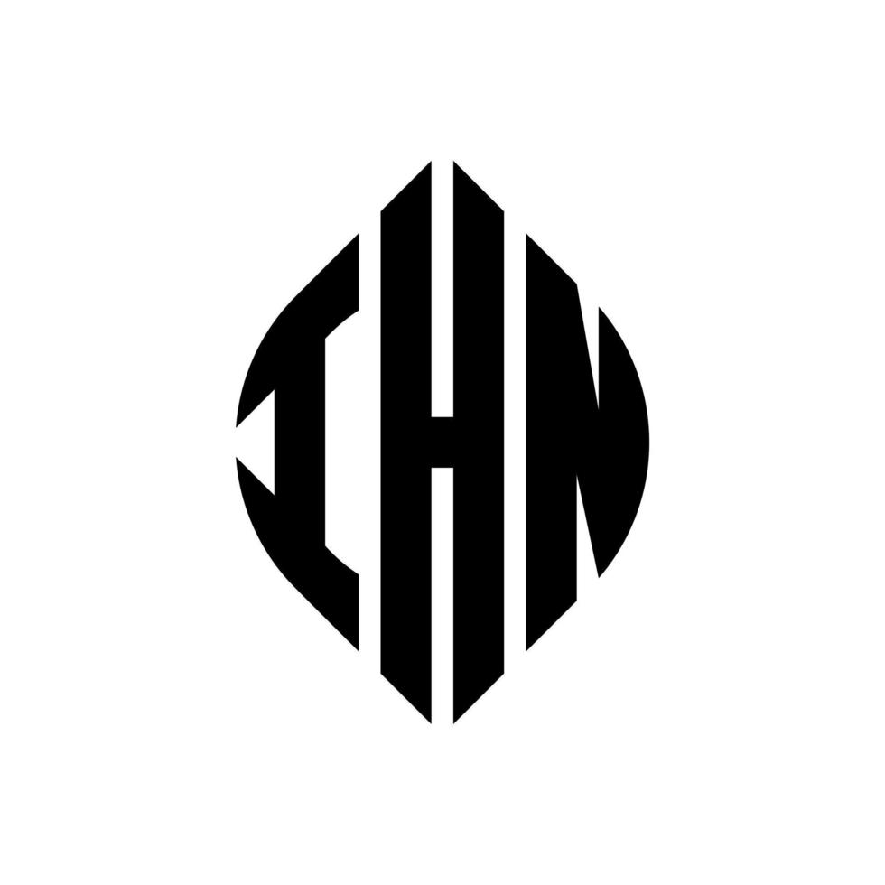 IHN circle letter logo design with circle and ellipse shape. IHN ellipse letters with typographic style. The three initials form a circle logo. IHN Circle Emblem Abstract Monogram Letter Mark Vector. vector