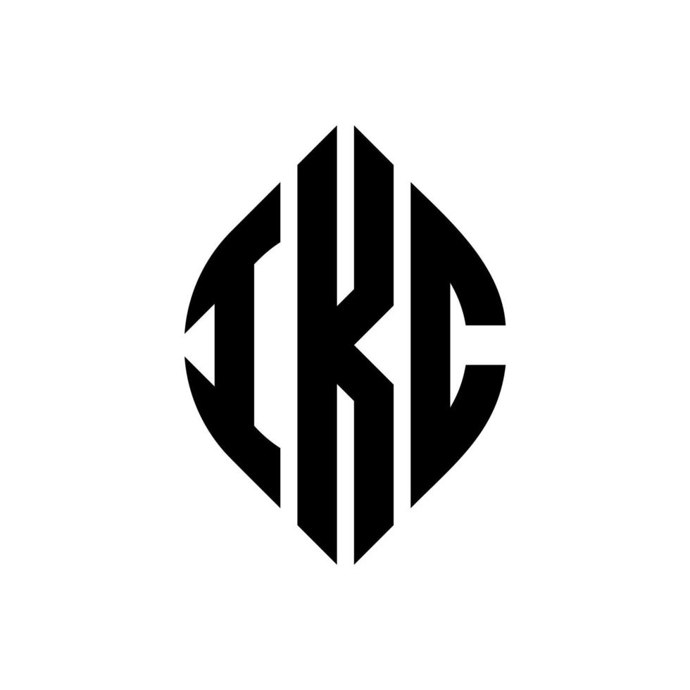 IKC circle letter logo design with circle and ellipse shape. IKC ellipse letters with typographic style. The three initials form a circle logo. IKC Circle Emblem Abstract Monogram Letter Mark Vector. vector
