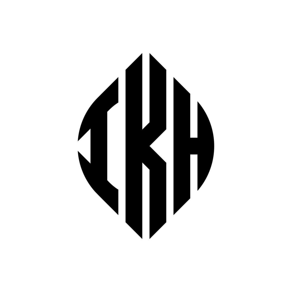IKH circle letter logo design with circle and ellipse shape. IKH ellipse letters with typographic style. The three initials form a circle logo. IKH Circle Emblem Abstract Monogram Letter Mark Vector. vector