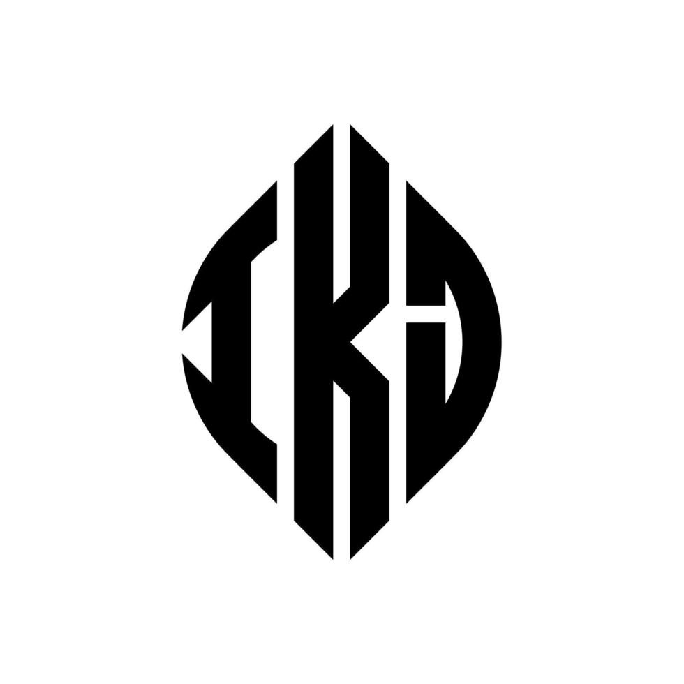 IKJ circle letter logo design with circle and ellipse shape. IKJ ellipse letters with typographic style. The three initials form a circle logo. IKJ Circle Emblem Abstract Monogram Letter Mark Vector. vector
