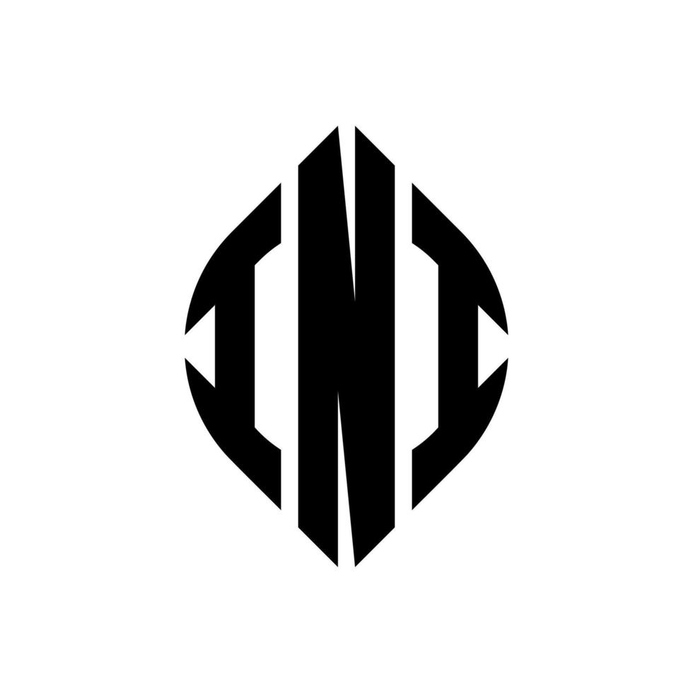 INI circle letter logo design with circle and ellipse shape. INI ellipse letters with typographic style. The three initials form a circle logo. INI Circle Emblem Abstract Monogram Letter Mark Vector. vector