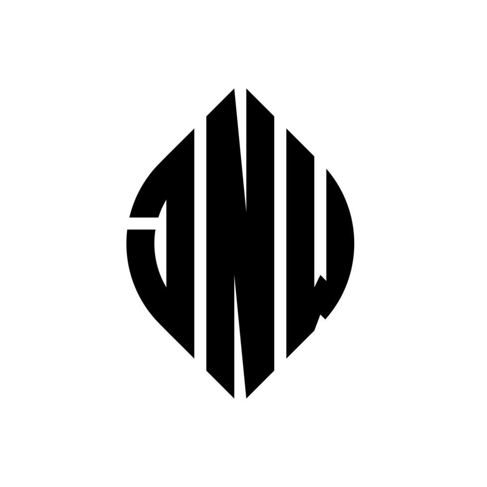 JNW circle letter logo design with circle and ellipse shape. JNW ellipse letters with typographic style. The three initials form a circle logo. JNW Circle Emblem Abstract Monogram Letter Mark Vector. vector