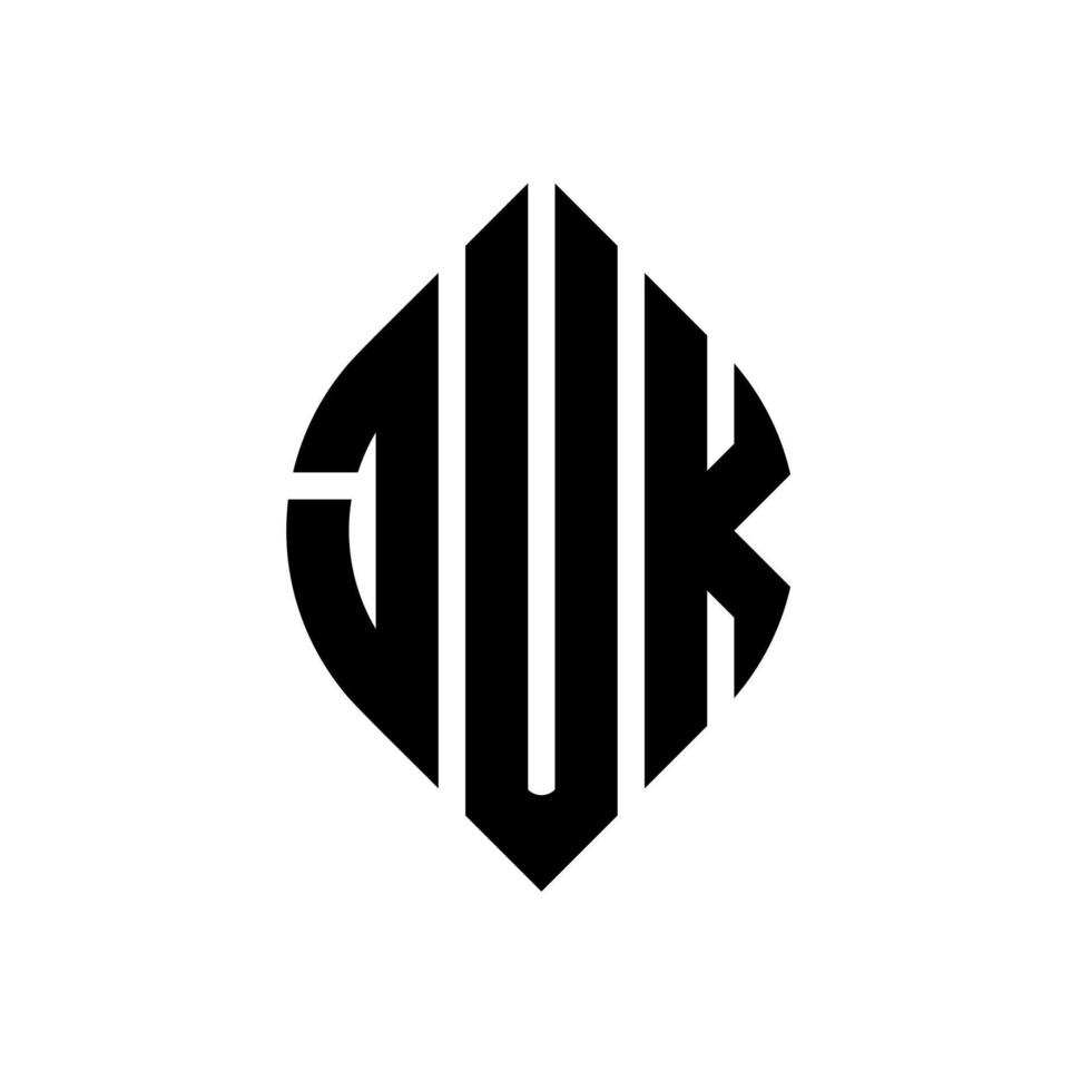 JUK circle letter logo design with circle and ellipse shape. JUK ellipse letters with typographic style. The three initials form a circle logo. JUK Circle Emblem Abstract Monogram Letter Mark Vector. vector