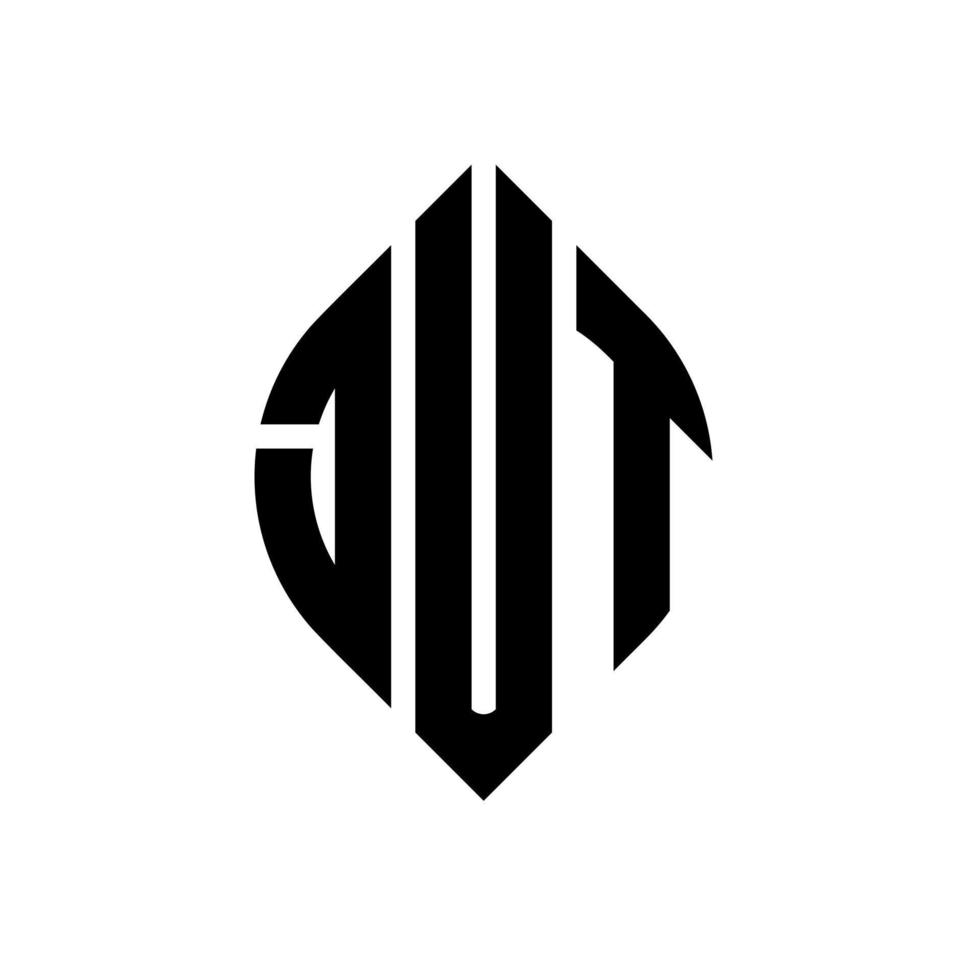 JUT circle letter logo design with circle and ellipse shape. JUT ellipse letters with typographic style. The three initials form a circle logo. JUT Circle Emblem Abstract Monogram Letter Mark Vector. vector
