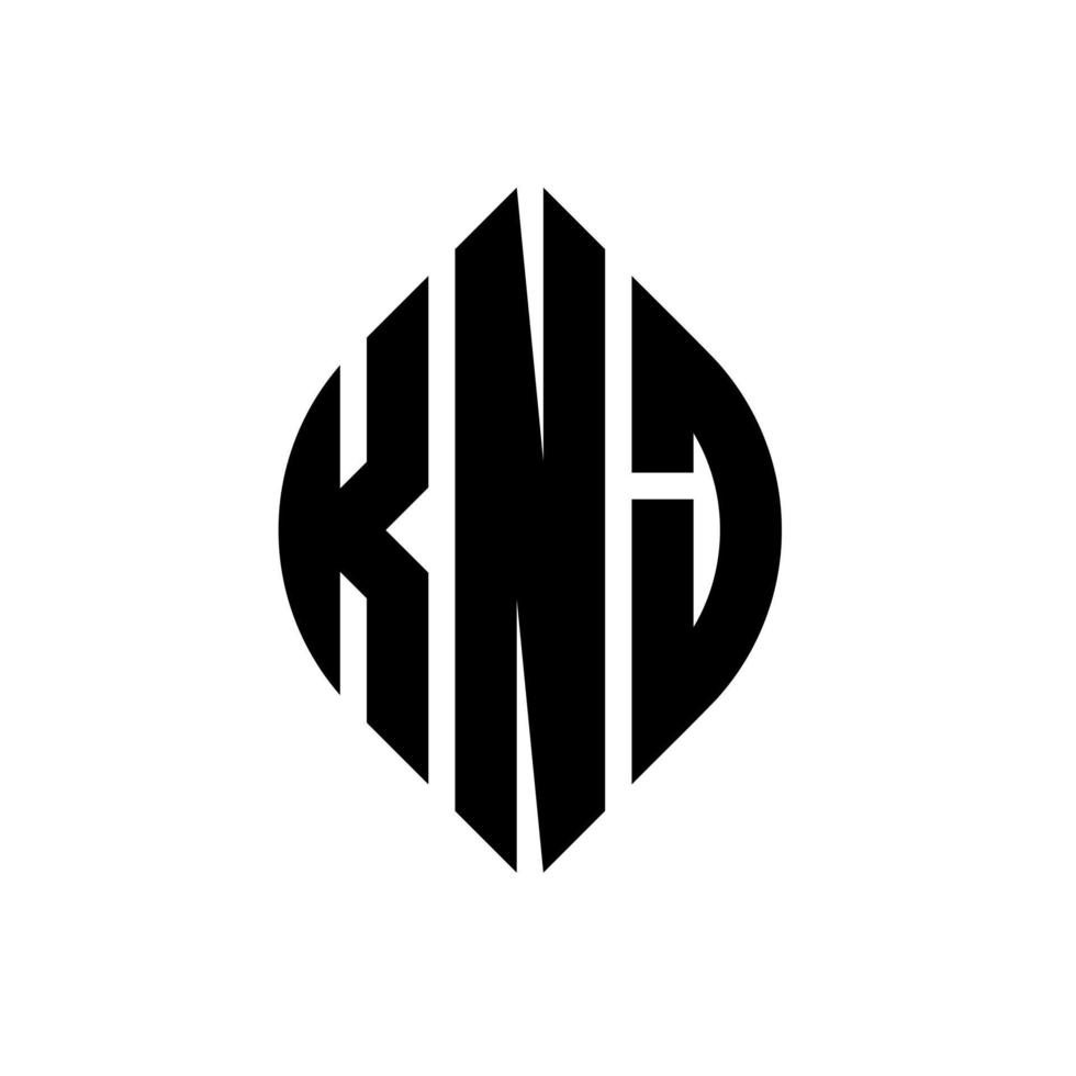 KNJ circle letter logo design with circle and ellipse shape. KNJ ellipse letters with typographic style. The three initials form a circle logo. KNJ Circle Emblem Abstract Monogram Letter Mark Vector. vector