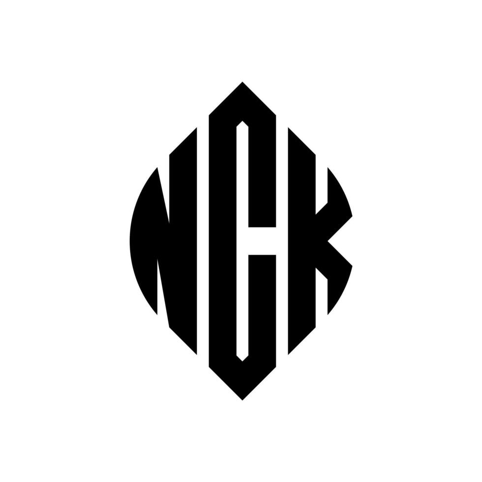 NCK circle letter logo design with circle and ellipse shape. NCK ellipse letters with typographic style. The three initials form a circle logo. NCK Circle Emblem Abstract Monogram Letter Mark Vector. vector