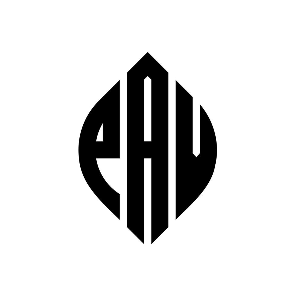 PAV circle letter logo design with circle and ellipse shape. PAV ellipse letters with typographic style. The three initials form a circle logo. PAV Circle Emblem Abstract Monogram Letter Mark Vector