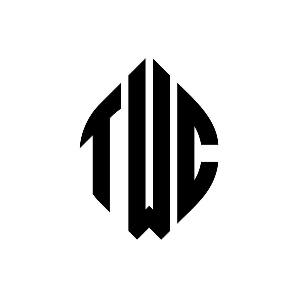 diseño de logotipo de letra de círculo twc con forma de círculo y elipse. dos letras elípticas con estilo tipográfico. las tres iniciales forman un logo circular. vector de marca de letra de monograma abstracto del emblema del círculo twc.