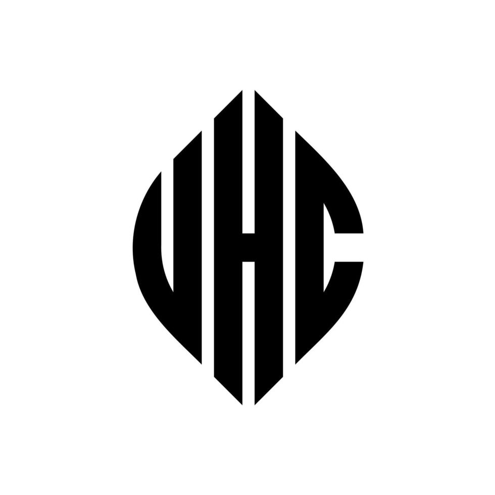 diseño de logotipo de letra circular uhc con forma de círculo y elipse. letras elipses uhc con estilo tipográfico. las tres iniciales forman un logo circular. vector de marca de letra de monograma abstracto del emblema del círculo uhc.