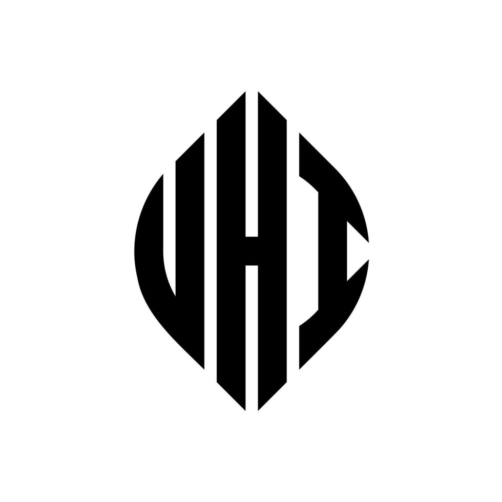 diseño de logotipo de letra de círculo uhi con forma de círculo y elipse. uhi letras elipses con estilo tipográfico. las tres iniciales forman un logo circular. vector de marca de letra de monograma abstracto del emblema del círculo uhi.