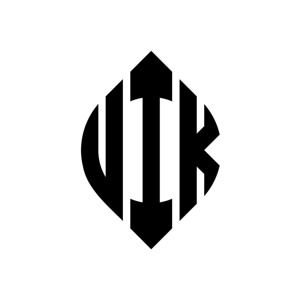 UIK circle letter logo design with circle and ellipse shape. UIK ellipse letters with typographic style. The three initials form a circle logo. UIK Circle Emblem Abstract Monogram Letter Mark Vector. vector