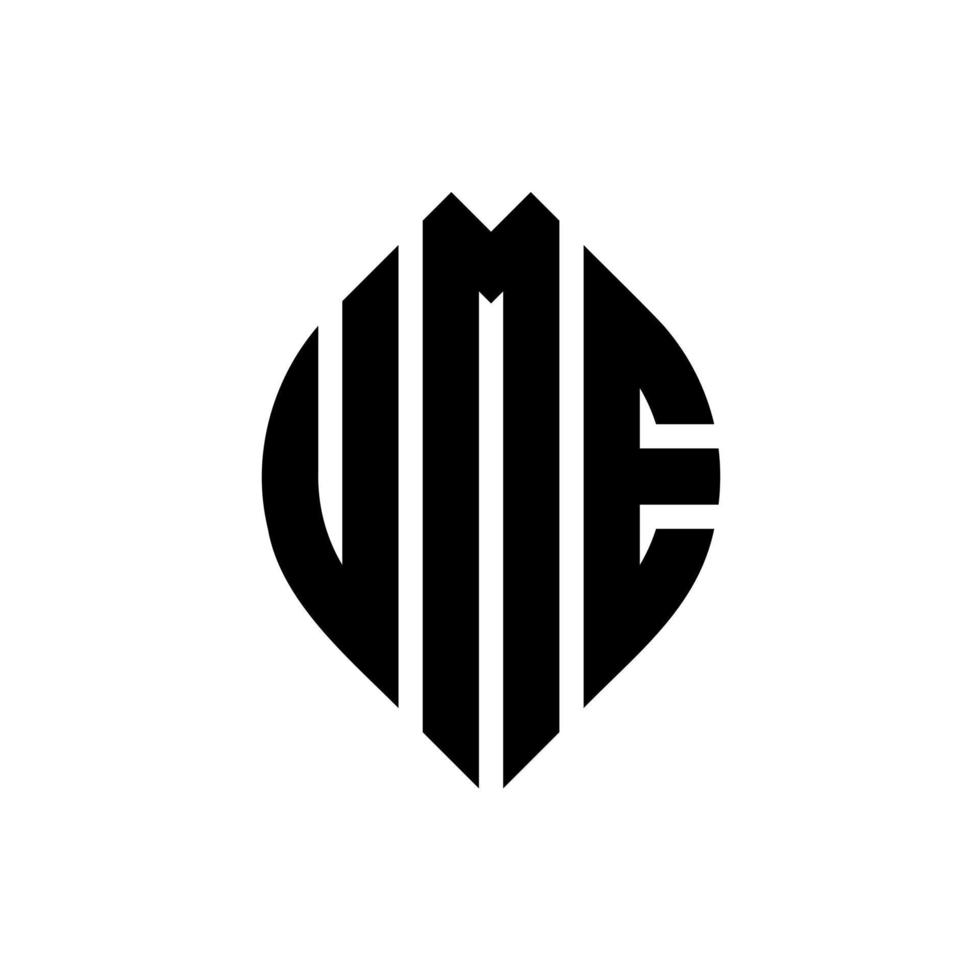 UME circle letter logo design with circle and ellipse shape. UME ellipse letters with typographic style. The three initials form a circle logo. UME Circle Emblem Abstract Monogram Letter Mark Vector. vector