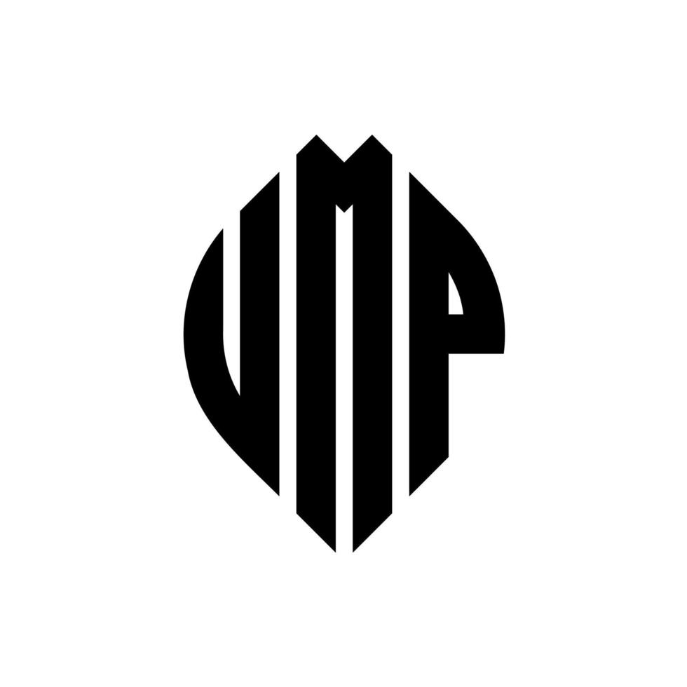 diseño de logotipo de letra de círculo de ump con forma de círculo y elipse. ump elipse letras con estilo tipográfico. las tres iniciales forman un logo circular. vector de marca de letra de monograma abstracto del emblema del círculo de ump.