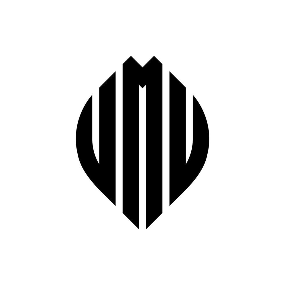 UMU circle letter logo design with circle and ellipse shape. UMU ellipse letters with typographic style. The three initials form a circle logo. UMU Circle Emblem Abstract Monogram Letter Mark Vector. vector