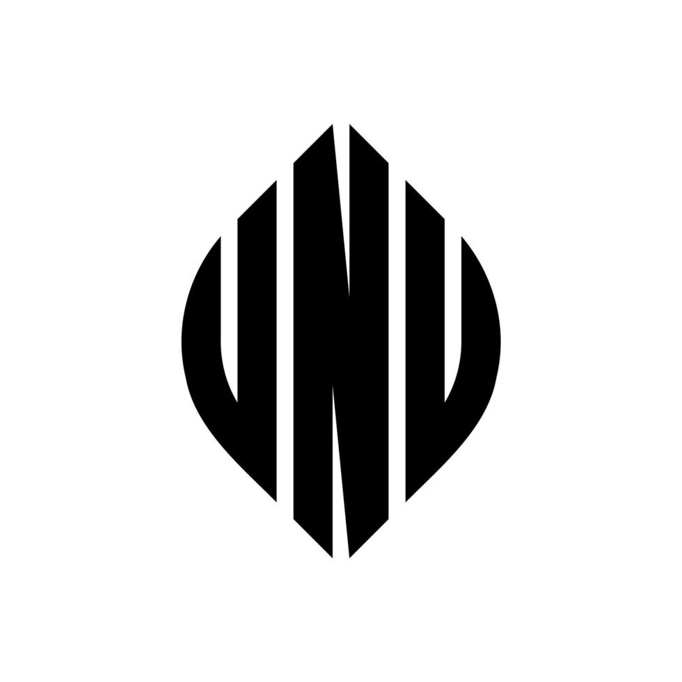 UNU circle letter logo design with circle and ellipse shape. UNU ellipse letters with typographic style. The three initials form a circle logo. UNU Circle Emblem Abstract Monogram Letter Mark Vector. vector