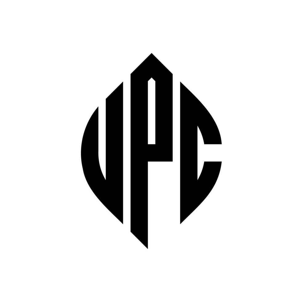diseño de logotipo de letra de círculo upc con forma de círculo y elipse. upc letras elipses con estilo tipográfico. las tres iniciales forman un logo circular. vector de marca de letra de monograma abstracto del emblema del círculo upc.