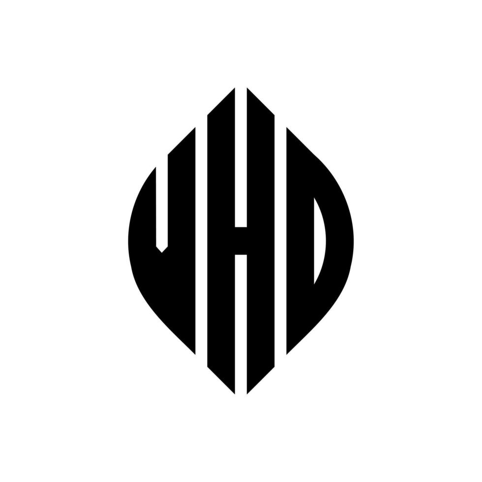 diseño de logotipo de letra de círculo vhd con forma de círculo y elipse. letras de elipse vhd con estilo tipográfico. las tres iniciales forman un logo circular. vector de marca de letra de monograma abstracto del emblema del círculo vhd.