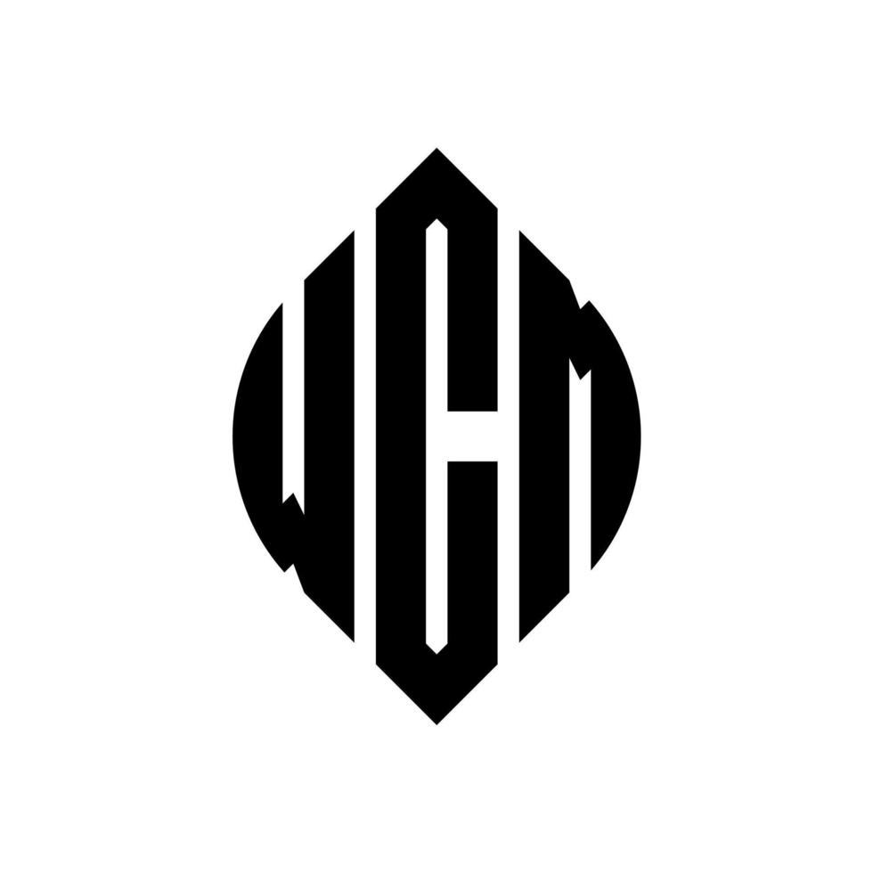 diseño de logotipo de letra de círculo wcm con forma de círculo y elipse. letras de elipse wcm con estilo tipográfico. las tres iniciales forman un logo circular. vector de marca de letra de monograma abstracto del emblema del círculo wcm.