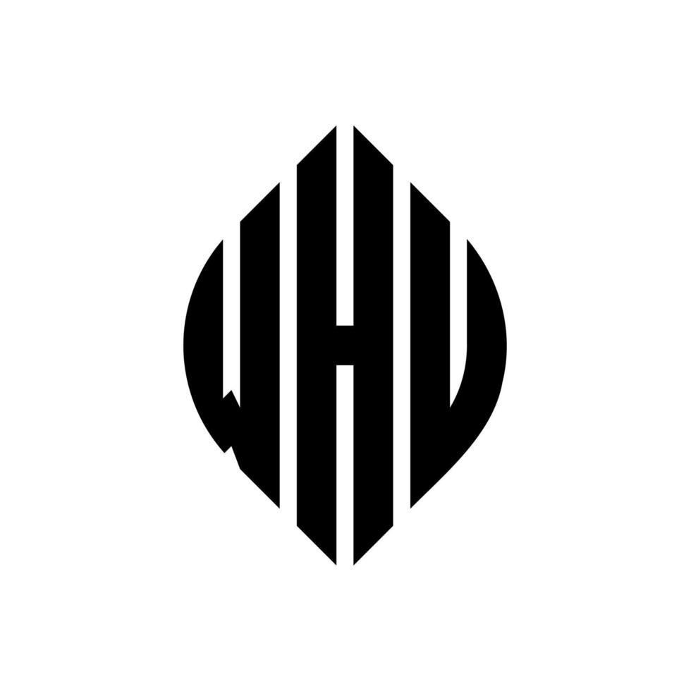 WHU circle letter logo design with circle and ellipse shape. WHU ellipse letters with typographic style. The three initials form a circle logo. WHU Circle Emblem Abstract Monogram Letter Mark Vector. vector