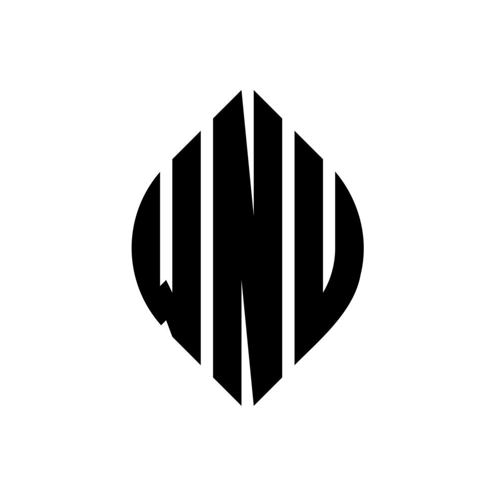 WNU circle letter logo design with circle and ellipse shape. WNU ellipse letters with typographic style. The three initials form a circle logo. WNU Circle Emblem Abstract Monogram Letter Mark Vector. vector