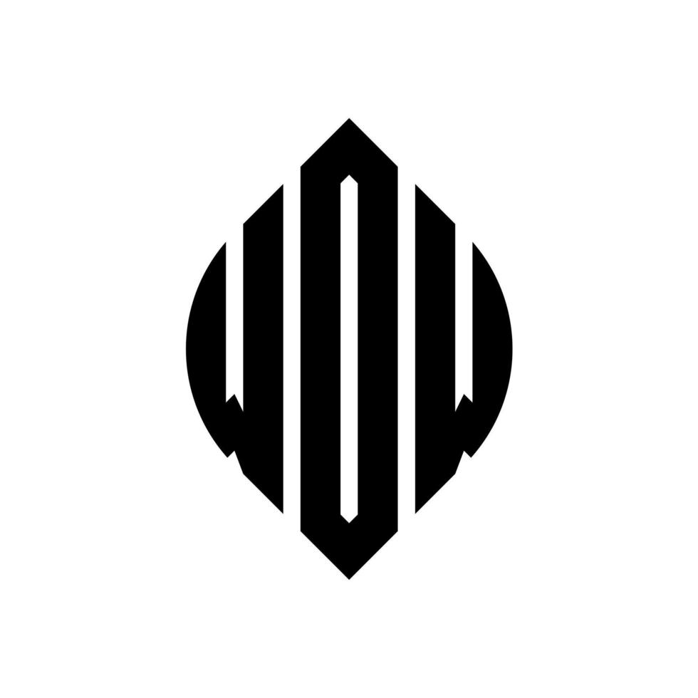 WOW circle letter logo design with circle and ellipse shape. WOW ellipse letters with typographic style. The three initials form a circle logo. WOW Circle Emblem Abstract Monogram Letter Mark Vector. vector