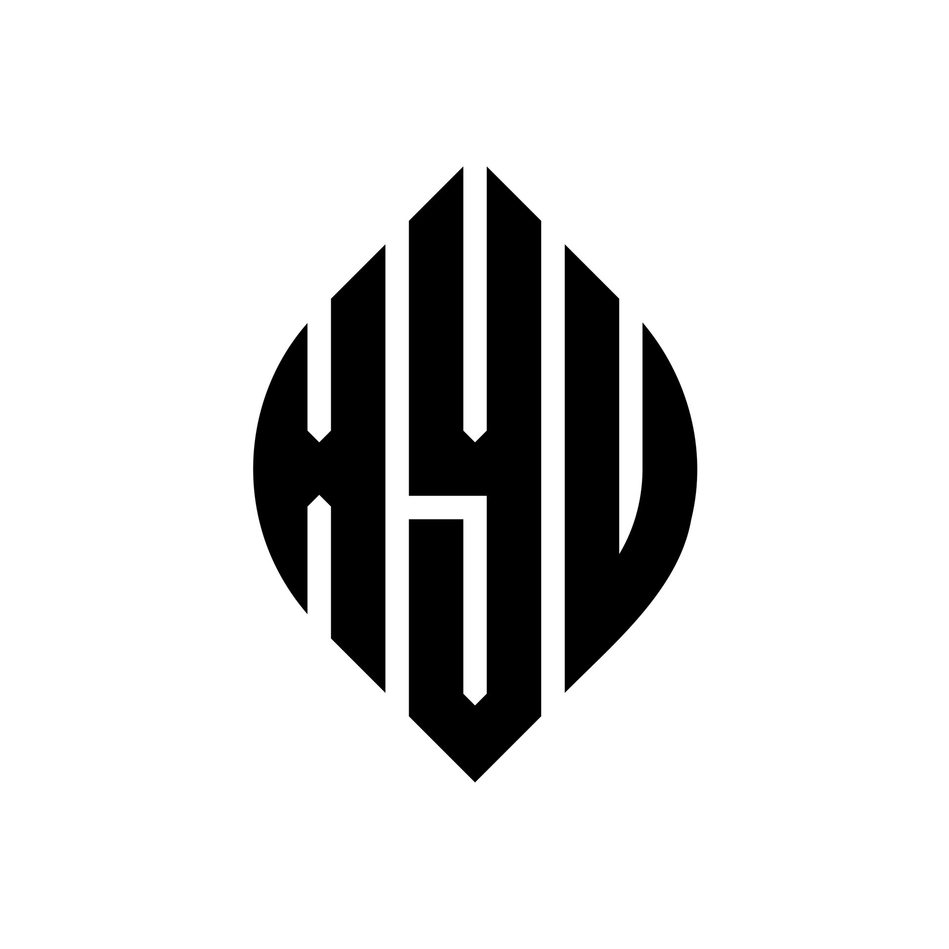 XYU circle letter logo design with circle and ellipse shape. XYU