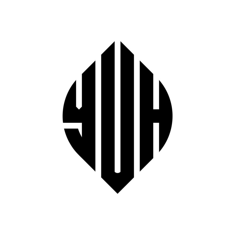 YUH circle letter logo design with circle and ellipse shape. YUH ellipse letters with typographic style. The three initials form a circle logo. YUH Circle Emblem Abstract Monogram Letter Mark Vector. vector