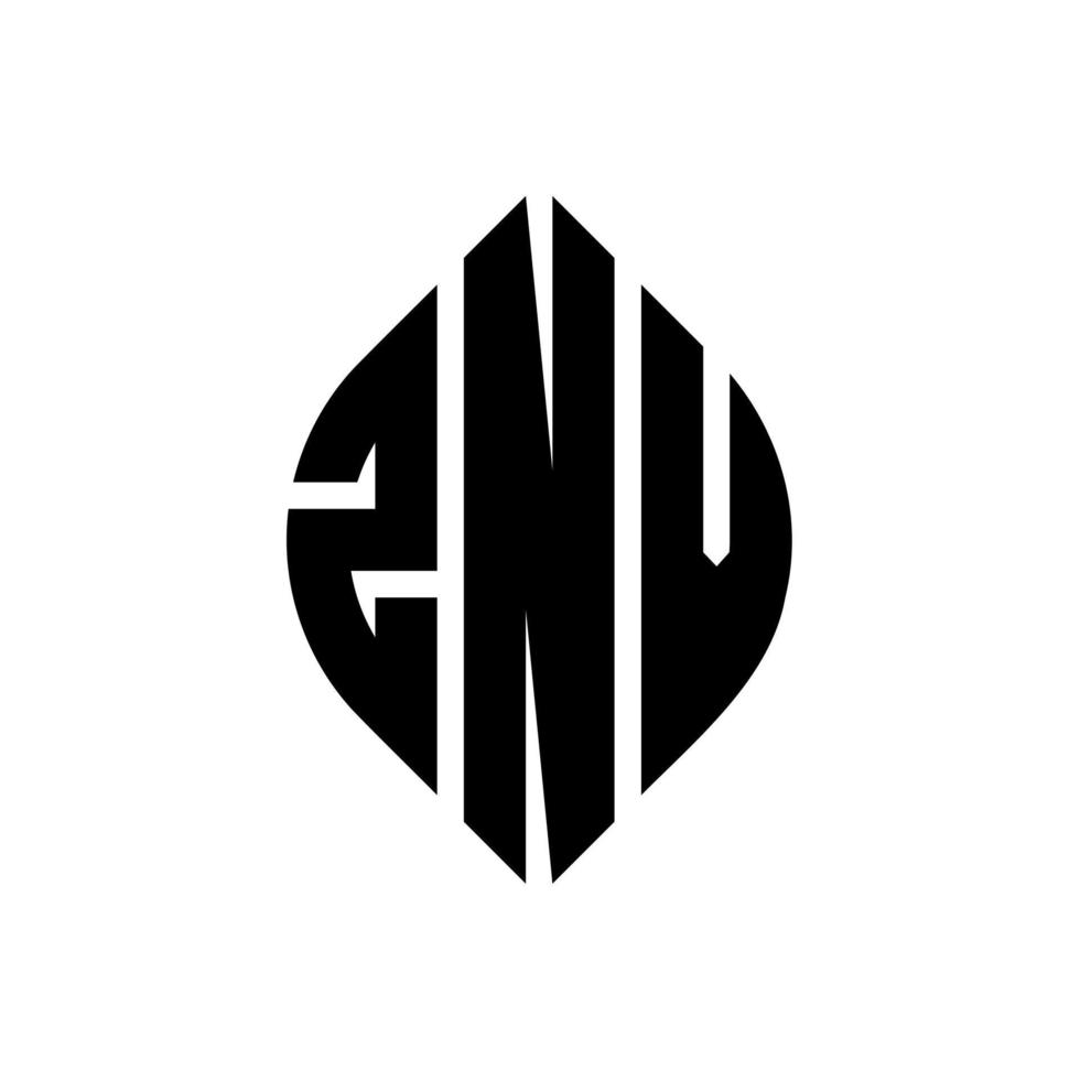 ZNV circle letter logo design with circle and ellipse shape. ZNV ellipse letters with typographic style. The three initials form a circle logo. ZNV Circle Emblem Abstract Monogram Letter Mark Vector. vector