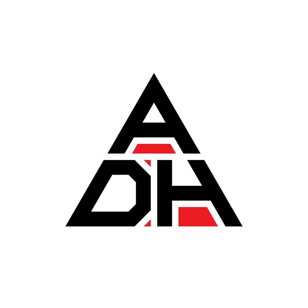 ADH triangle letter logo design with triangle shape. ADH triangle logo design monogram. ADH triangle vector logo template with red color. ADH triangular logo Simple, Elegant, and Luxurious Logo.