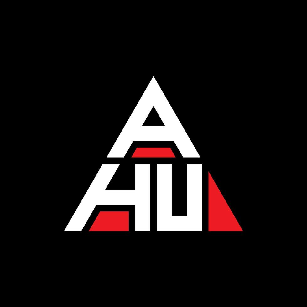 AHU triangle letter logo design with triangle shape. AHU triangle logo design monogram. AHU triangle vector logo template with red color. AHU triangular logo Simple, Elegant, and Luxurious Logo.
