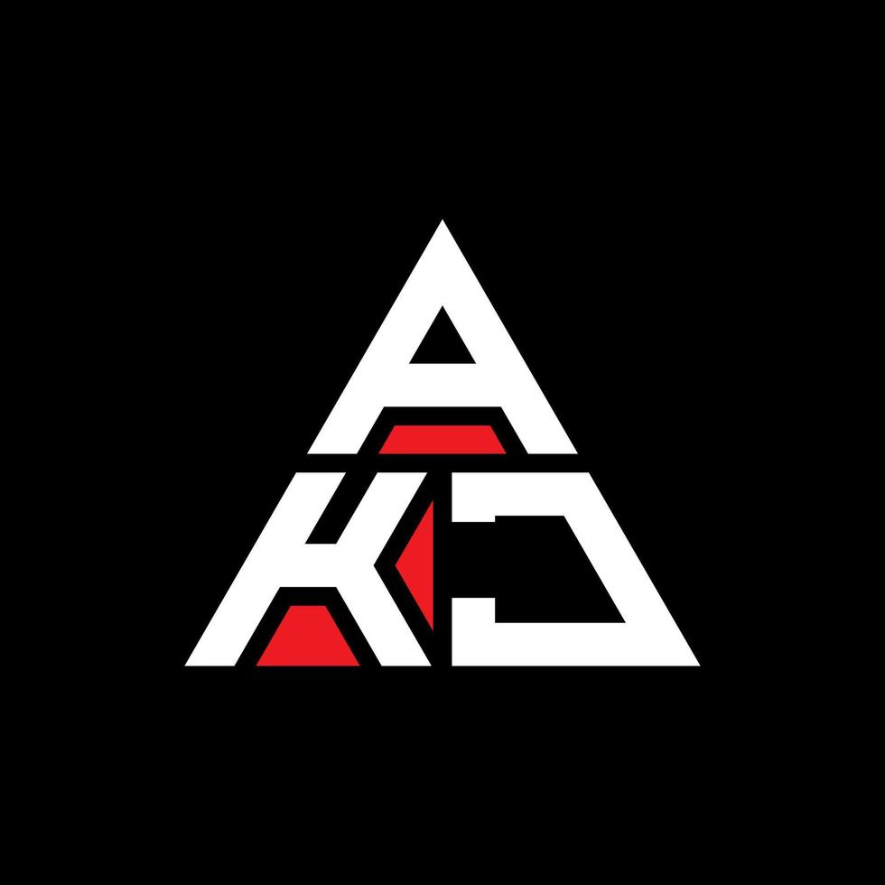AKJ triangle letter logo design with triangle shape. AKJ triangle logo design monogram. AKJ triangle vector logo template with red color. AKJ triangular logo Simple, Elegant, and Luxurious Logo.