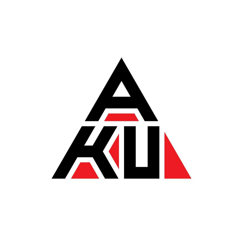 AKU triangle letter logo design with triangle shape. AKU triangle logo design monogram. AKU triangle vector logo template with red color. AKU triangular logo Simple, Elegant, and Luxurious Logo.