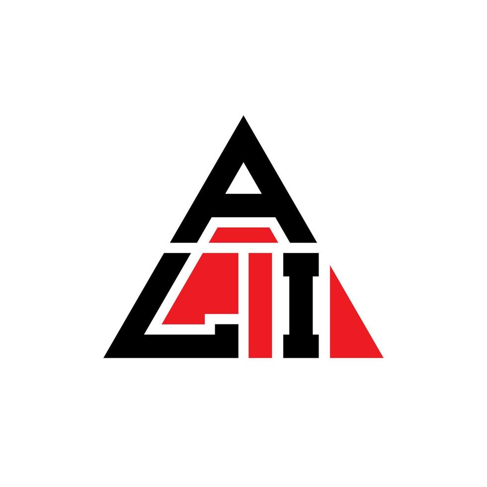 ALI triangle letter logo design with triangle shape. ALI triangle logo design monogram. ALI triangle vector logo template with red color. ALI triangular logo Simple, Elegant, and Luxurious Logo.