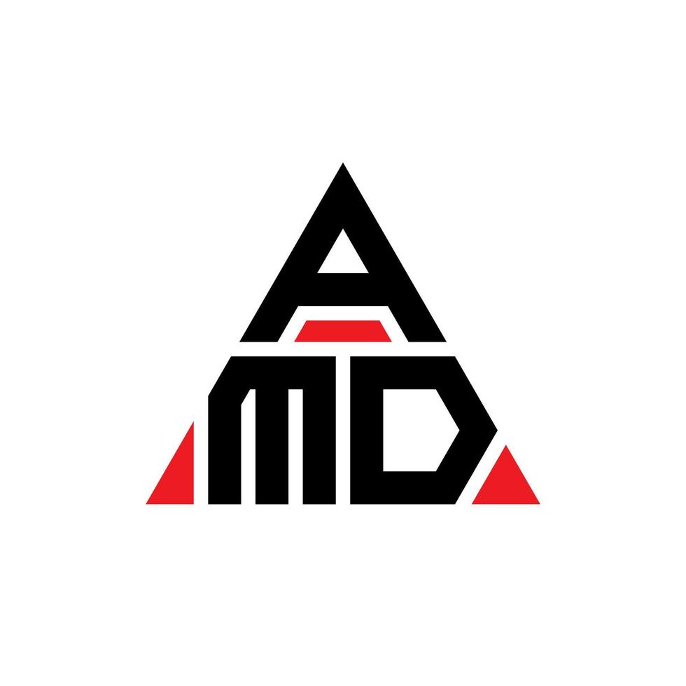 AMD triangle letter logo design with triangle shape. AMD triangle logo design monogram. AMD triangle vector logo template with red color. AMD triangular logo Simple, Elegant, and Luxurious Logo.