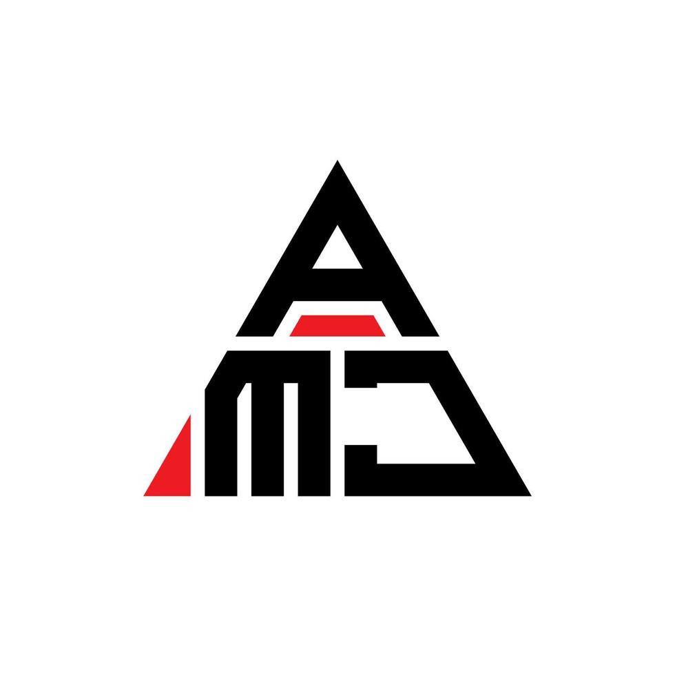 AMJ triangle letter logo design with triangle shape. AMJ triangle logo design monogram. AMJ triangle vector logo template with red color. AMJ triangular logo Simple, Elegant, and Luxurious Logo.