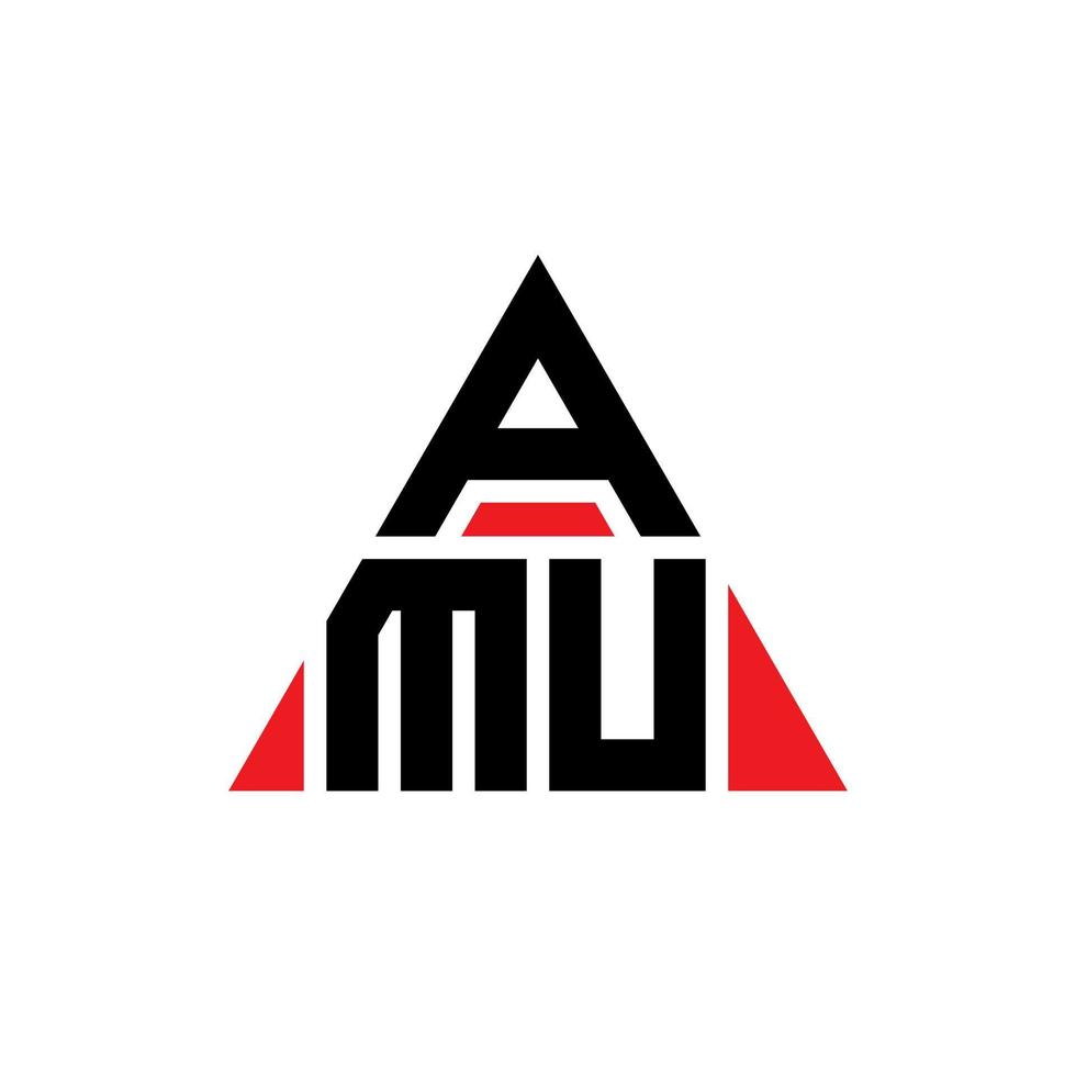 AMU triangle letter logo design with triangle shape. AMU triangle logo design monogram. AMU triangle vector logo template with red color. AMU triangular logo Simple, Elegant, and Luxurious Logo.