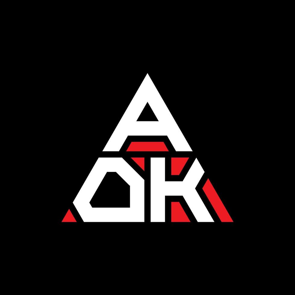 AOK triangle letter logo design with triangle shape. AOK triangle logo design monogram. AOK triangle vector logo template with red color. AOK triangular logo Simple, Elegant, and Luxurious Logo.