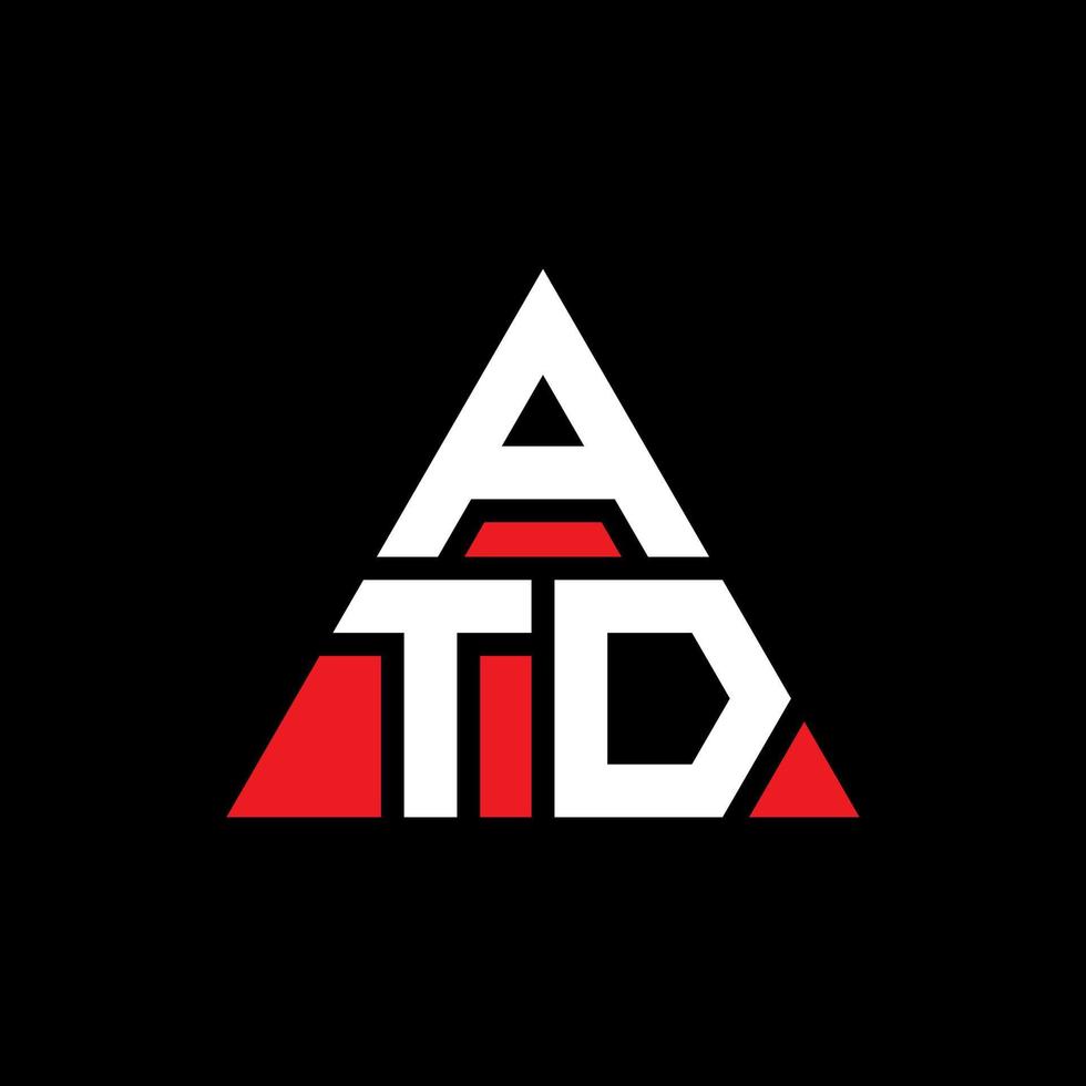 ATD triangle letter logo design with triangle shape. ATD triangle logo design monogram. ATD triangle vector logo template with red color. ATD triangular logo Simple, Elegant, and Luxurious Logo.