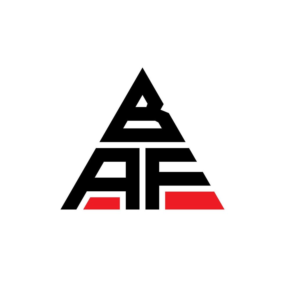 BAF triangle letter logo design with triangle shape. BAF triangle logo design monogram. BAF triangle vector logo template with red color. BAF triangular logo Simple, Elegant, and Luxurious Logo.
