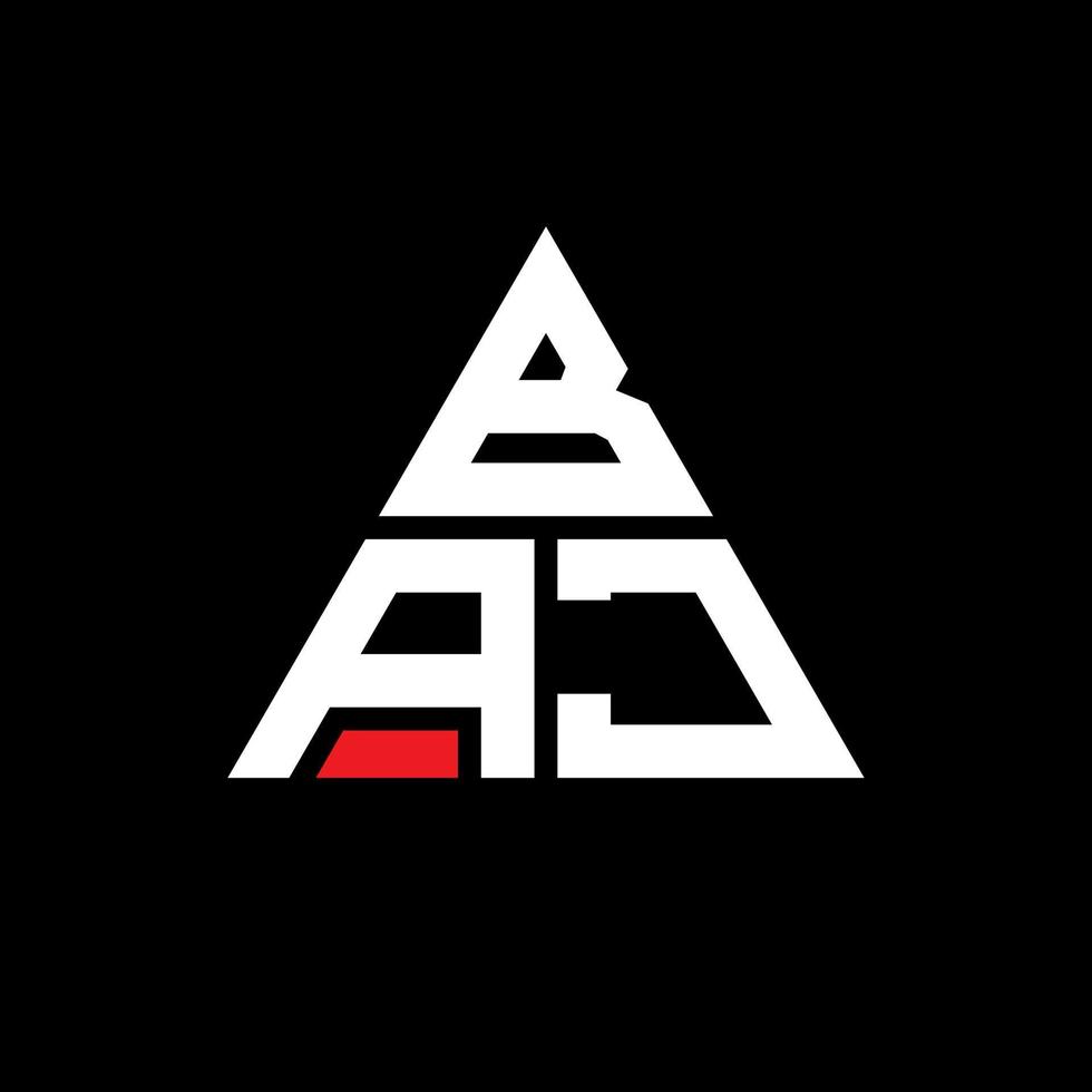 BAJ triangle letter logo design with triangle shape. BAJ triangle logo design monogram. BAJ triangle vector logo template with red color. BAJ triangular logo Simple, Elegant, and Luxurious Logo.