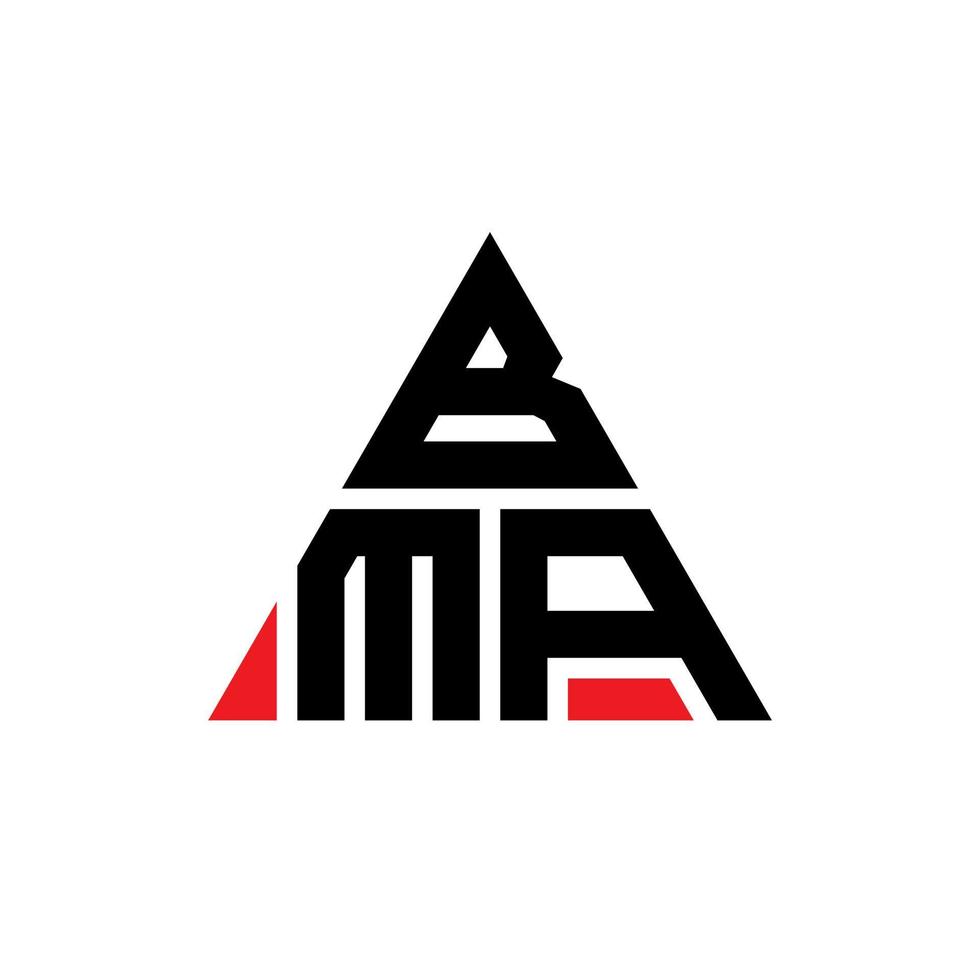 diseño de logotipo de letra triangular bma con forma de triángulo. monograma de diseño del logotipo del triángulo bma. plantilla de logotipo de vector de triángulo bma con color rojo. logotipo triangular bma logotipo simple, elegante y lujoso.