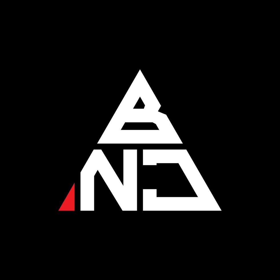 BNJ triangle letter logo design with triangle shape. BNJ triangle logo design monogram. BNJ triangle vector logo template with red color. BNJ triangular logo Simple, Elegant, and Luxurious Logo.