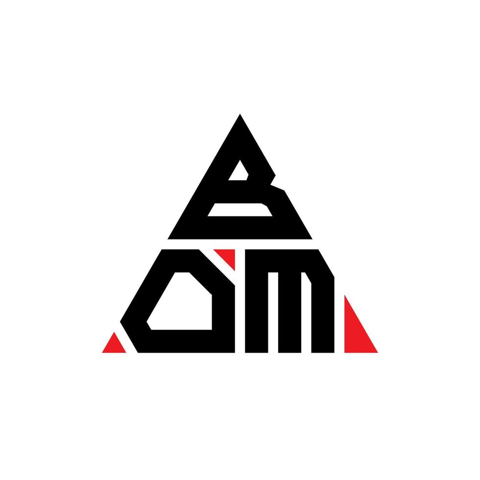 diseño de logotipo de letra de triángulo bom con forma de triángulo. monograma de diseño de logotipo de triángulo bom. plantilla de logotipo de vector de triángulo bom con color rojo. logo triangular bom logo simple, elegante y lujoso.