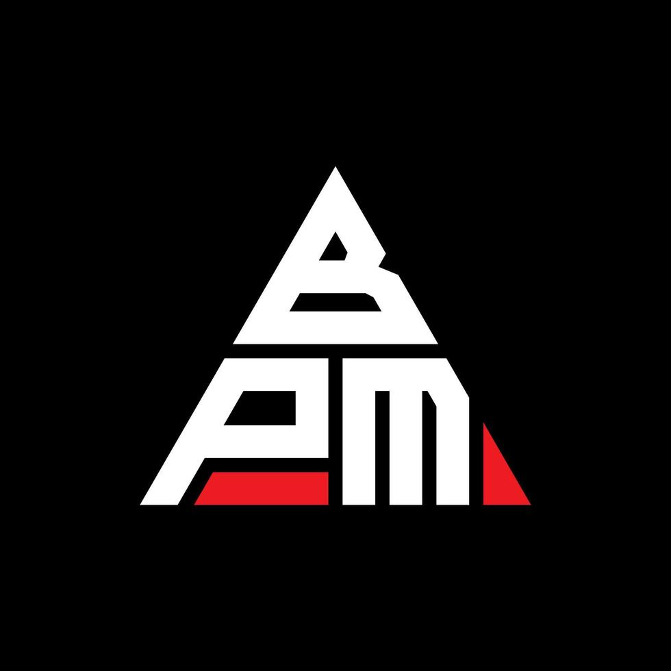 BPM triangle letter logo design with triangle shape. BPM triangle logo design monogram. BPM triangle vector logo template with red color. BPM triangular logo Simple, Elegant, and Luxurious Logo.